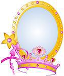 Beautiful crown, magic wand and mirror for true princess