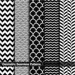 Collection of geometric seamless patterns. Black and white texture.