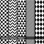 Collection of geometric seamless patterns. Tile black and white texture.