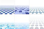 Collection of abstract backgrounds with perspective. Tiled floor. Blue concept.