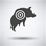 Boar silhouette with target icon on gray background with round shadow. Vector illustration.