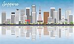 Sapporo Skyline with Gray Buildings, Blue Sky and Reflections. Vector Illustration. Business and Tourism Concept with Modern Buildings. Image for Presentation, Banner, Placard or Web Site.