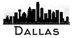 Dallas City skyline black and white silhouette. Vector illustration. Simple flat concept for tourism presentation, banner, placard or web site. Business travel concept. Cityscape with landmarks