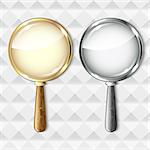 Pair of magnifying glasses on abstract background. Vector illustration.