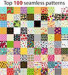 Big Collection, Set of 100 Top Seamless Pattern Backgrounds. Vector Illustration EPS10