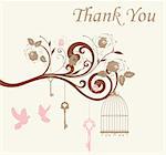 vector illustration of thank you card with cages and doves