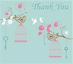 vector illustration of thank you card with birds and cages