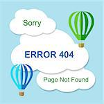 Air balloon with 404 error notification on white clouds. Vector illustration