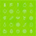 Fresh Fruit Vegetable Line Icons Set over Polygonal Background. Vector Set of Thin Outline Healthy Vegetarian Diet Food Items.