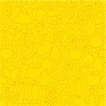 Thin Yellow Fruits Vegetables Line Seamless Pattern. Vector Website Design and Tile Background in Trendy Modern Outline Style. Fresh Healthy Vegan Food.