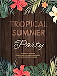 Bright hawaiian design with tropical plants and hibiscus flowers, vector illustration