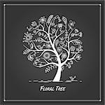 Art floral tree for your design on black background. Vector illustration