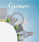 Geneva skyline with grey landmarks, blue sky and copy space. Vector illustration. Business travel and tourism concept with place for text. Image for presentation, banner, placard and web site.