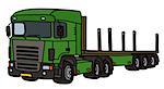Hand drawing of a funny green towing truck with a flat semitrailer - not a real type