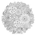 Uncoloured flowers and sweets for adult coloring book in famous zenart art therapy antistress style. Hand-drawn, retro, doodle, vector, mandala style, uncoloured for coloring book or poster design.