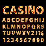 Vector orange neon lamp letters font show casino and theather