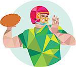 Low polygon style illustration of an american football gridiron quarterback qb player throwing ball viewed from the side set on isolated white background.