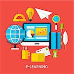 Education and Online Learning Concept. Flat Design Vector Illustration.On line Tutorial and School Study Poster.