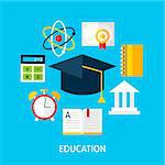 Education Concept. Flat Design Vector Illustration. Online Learning and School Tutoring Poster.