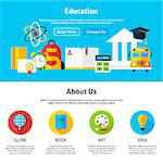 Education Flat Web Design Template. Vector Illustration for Website banner and landing page. Header with Studying and Learning Icons Modern Design.