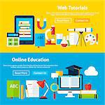 Web Tutorials and Online Education Flat Website Banners. Vector Illustration for Web banner and landing page. Set of School and Learning Services Modern Design.