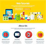 Web Tutorials Flat Web Design Template. Vector Illustration for Website banner and landing page. Header with Online Education Icons Modern Design.