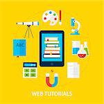 Web Tutorials Service Concept. Flat Design Vector Illustration. Online Education and School Studying Poster.