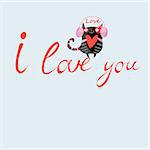 Beautiful vector illustration with love cat on a white background