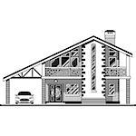 House or cottage, a carport and a car. Vector graphics