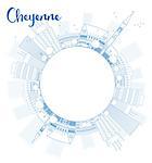 Outline Cheyenne (Wyoming) Skyline with Blue Buildings and copy space. Vector Illustration
