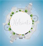 Helsinki skyline with grey buildings and copy space. Business travel and tourism concept with place for text. Image for presentation, banner, placard and web site. Vector Illustration