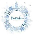 Outline Montpelier (Vermont) city skyline with blue buildings and copy space. Business travel and tourism concept with place for text. Image for presentation, banner, placard. Vector illustration