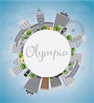 Olympia (Washington) Skyline with Grey Buildings and copy space. Business travel and tourism concept with place for text. Image for presentation, banner, placard and web site. Vector Illustration