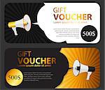 Gift Voucher Template For Your Business. Megaphone and Speech Bubble. Vector Illustration EPS10