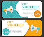 Gift Voucher Template For Your Business.  Megaphone and Speech Bubble. Vector Illustration EPS10