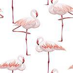Hand drawn pink flamingo seamless pattern, vector illustration