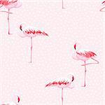 Pink flamingo seamless pattern with textures background, vector illustration