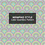 Abstract seamless vibrant pattern in retro memphis style. Fashion 80s-90s. Colorful circles background.