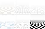 Collection of abstract white backgrounds with perspective. Tiled floor concept.