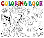 Coloring book jockey and horse thematics - eps10 vector illustration.