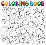Coloring book with smiling flowers 1 - eps10 vector illustration.