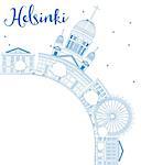 Outline Helsinki skyline with blue buildings and copy space. Business travel and tourism concept with place for text. Image for presentation, banner, placard and web site. Vector Illustration