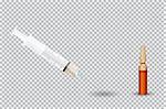 Syringe with Transparent ampoule with substance on transparent background. Vector Illustration. EPS10