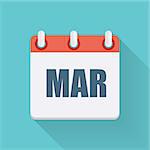 March Dates Flat Icon with Long Shadow. Vector Illustration EPS10