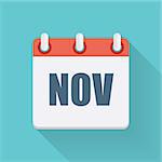 November Dates Flat Icon with Long Shadow. Vector Illustration EPS10