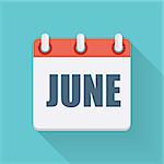 June Dates Flat Icon with Long Shadow. Vector Illustration EPS10