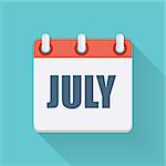 July Dates Flat Icon with Long Shadow. Vector Illustration EPS10