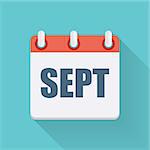 September Dates Flat Icon with Long Shadow. Vector Illustration EPS10