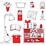 Vector set of different things, isolated on white background.  Hand-drawn illustration.