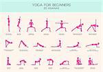 Vector set of stick figures doing yoga asanas, yoga for beginners, gymnastics people infographics, 20 basic poses